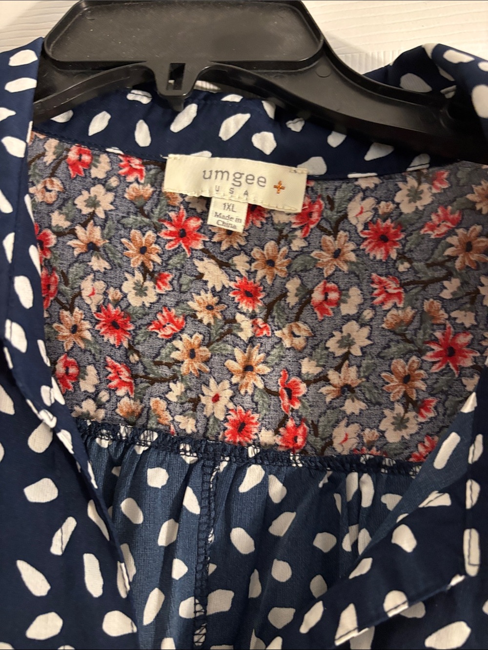 Umgee Navy Blue Polka Dot Mini Dress with Floral Lining
